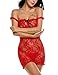 Avidlove Women Sexy Babydoll Lingerie Set Lace See-through Nightwear Red S