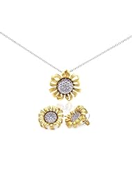 Nickel Free Sterling Silver Pendant & Earring Sets Sterling Silver 14K Gold Plated Sunflower ?CZ Set