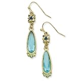 1928 Brass-tone Aqua Green Crystal Teardrop Earrings