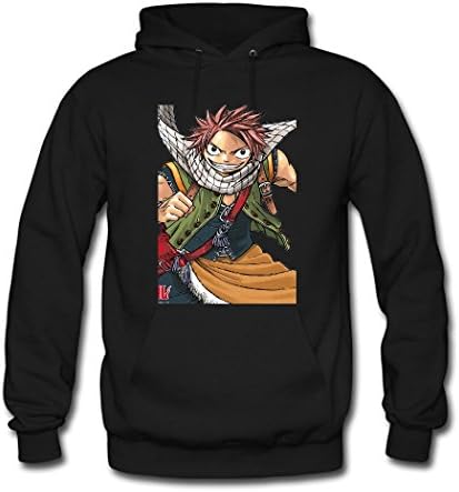 Junfair Men's Fairytail Poster Printed Cotton Hooded Sweatshirt Large Black