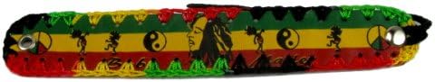 Rasta Bracelet with Bob Marley, Yin Yang, and Peace Symbols