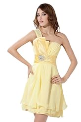 One Shoulder Sleeveless Charmeuse/Chiffon/Silk Beaded Prom Dress/Mini Dress 