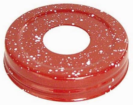 Package of 12 - Red Speckled Metal Small Mouth Canning Jar Lids with 1-1/16" Hole