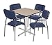 Regency TVX3636BECM16NV Via Square X-Base Table Set with Four Uptown Chairs, 36", Beige/Chrome