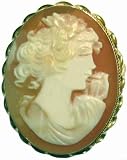 Goddess of Music, Cameo Pin Pendant Master Carved 14k Gold Carnelian Conch Shell