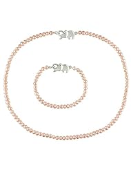 Sterling-Silver 4-4.5 MM Pink Freshwater Cultured Pearl Baby Necklace and Bracelet Set