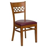 HERCULES Cherry Finished Lattice Back Wood Dining Chair - Burgundy Vinyl Se ....