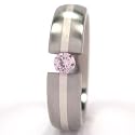New 5mm Titanium Tension Set Ring w/ Silver Inlay, Pink Sapphire Bands, Free Sizing 4.5-11