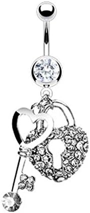 Heart Lock and Key Belly Button Ring Body Jewelry Piercing