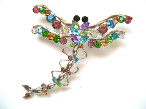 Large Austrian Crystal Rhinestone Colorful Dragonfly Fashion Costume Pin Brooch