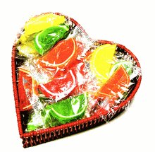 6 inch Red Heart Basket, Filled with Sugar-Free Fruit Slices, 1.5 lbs