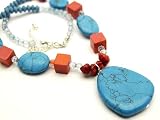 X-Large & Chunky Turquoise & Red Coral Stone Necklace & Earrings Set ~ Comes Gift Boxed