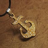 41VmzIzJfLL. SL160  Cz Diamond Model Design Gold Anchor Mens Pendant for Uni sex on a Rubber Cord with Box J1145
