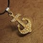 Cz Diamond Model Design Gold Anchor Mens Pendant for Uni-sex on a Rubber Cord with Box J1145
