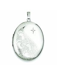 Genuine .925 Sterling Silver & Diamond Footprints 34mm Oval Locket 8.7 Grams. 100% Satisfaction Guaranteed.