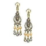Image of Brass Tone Simulated Pearl Mini Chandelier Clip On Earrings