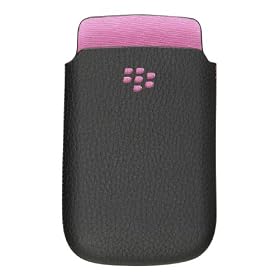 BlackBerry Torch 9800 Leather Pocket Case - Black with Pink Accent (ACC-32840-202)