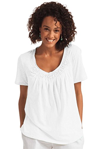Women's Plus Size Top In Soft Slub Knit With Crochet Accents