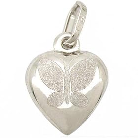 Butterfly Heart Charm 14k White Gold 12.5mm