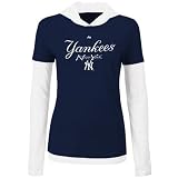 Majestic New York Yankees Ladies Navy Blue White Close Call 2fer Long Sleeve Double Layer Premium Hoody T shirt