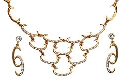 Valentine Gift - Gold Plated Earring and Necklace Sets Cubic Zirconia Handmade Costume Jewelry (kns1427)