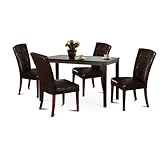 Wood Dark Espresso Kitchen Dining Table Set 4 Parson Chairs