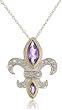 XPY 14k Yellow Gold Amethyst and Diamond-Accent Fleur-de-Lis Pendant, 18"