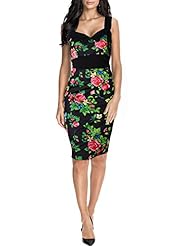 Halter Sleeveless Floral Print Above the Knee Vintage Cutout Polyester/Spandex Bodycon Dress/Club Dress/Evening Dress/Prom Dress/Wedding Party Dress 