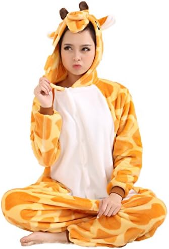 Adornplant Cosplay Flannel Anime Cartoon Onesie Adult Pajamas Giraffe (L)