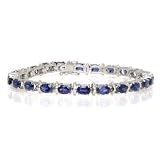10k White Gold Oval Cut Lab Created Sapphire Bracelet, 7