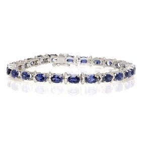 10k White Gold Oval Cut Lab-Created Sapphire Bracelet, 7 by