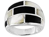 ONYX AND MOTHER OF PEARL FANCY DESIGN STERLING SILVER RING