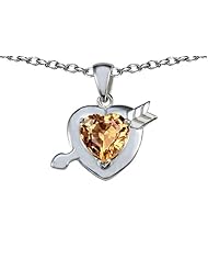Original Star K (tm) Heart With Arrow Love Pendant With Simulated Imperial Yellow Topaz in 925 Sterling Silver