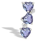14K White Gold Genuine Heart Tanzanite and Diamond 3-Stone Pendant