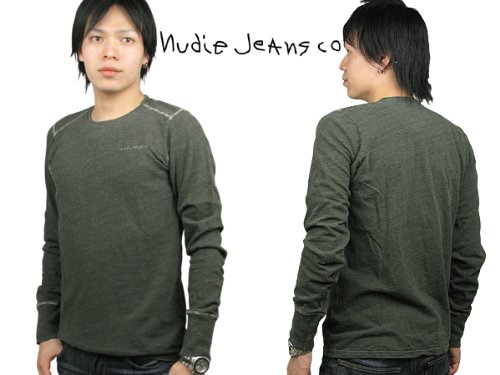 NUDIE JEANS ヌーディージーンズ THOMAS LONG T-SHIRT《MENS：グレー》 ロゴステッチ ロングスリーブ　Tシャツ　30161-4031-G05