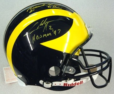 Desmond Howard & Charles Woodson Autographed/Hand Signed Michigan Full Size Authentic Helmet 91 Heis