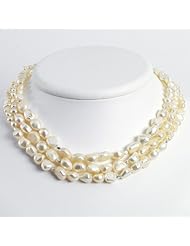 Sterling Silver 16in 3-Strand Freshwater Cultured Pearl Necklace