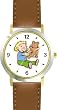 Teddy Bear with Blond Child - Bear Animal - WATCHBUDDY&reg; DELUXE TWO-TONE THEME WATCH - Arabic Numbers - Brown Leather Strap-Size-Large ( Men's Size or Jumbo Women's Size )