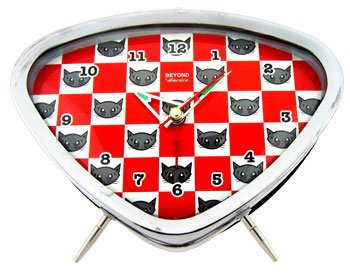 Gray Kitty Cat Red and White Checkered Alarm Clock