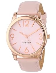 Nine West Womens NW/1158PKRG Round Rose Gold-Tone Pink Strap Watch