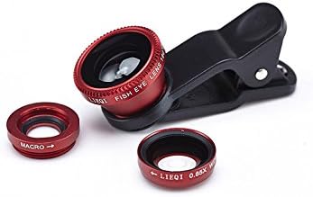 Handysmart Universal 3 in 1 Camera Lens Kit for Smart phones (including iPhone, Samsung Galaxy, HTC, Motorola and More), Tablets, iPad, and Laptops includes One Fish Eye Lens / One 2 in 1 Macro Lens and Wide Angle Lens / One Universal Clip / One Microfiber Carrying Bag / with handysmart Retail Packaging £¨Red)