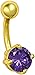 14kt Gold Plated Purple Simulated Diamond CZ Solitaire Belly Button Ring