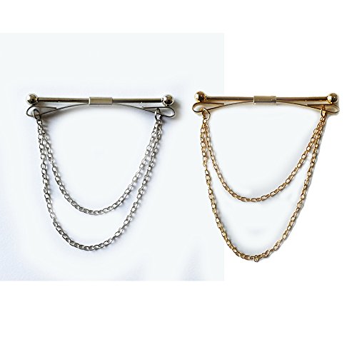Samway 2ps collar pin collar bar with chain,gold and si…
