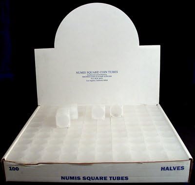 Box of 100 Numis Coin Tubes for Half Dollars