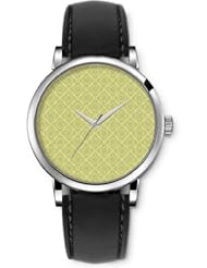 SPRAWL Aanalog Fashion Series Silver Ladies Watches of Genuine Black Leather Strap,Unique Wrist Watch for Women Girls Designed with Light green small squares with dots