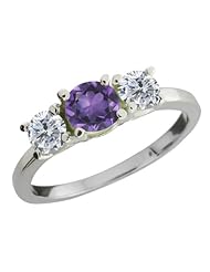 0.99 Ct Round Purple Amethyst G/H Diamond 18K White Gold Ring