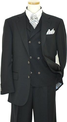 Extrema Black Super 140's Wool Vested Suit VB43804 (40R, Black)