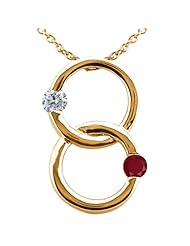 0.55 Ct Round G/H Diamond Red Ruby 14K Yellow Gold Pendant