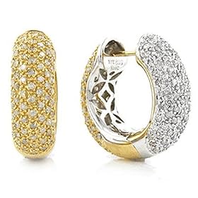 14K White & Yellow 2.00ct Diamond Pave Reversible Hoop Earrings by