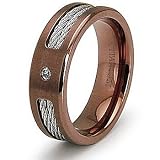 7.0mm Rose Gold Titanium Ring with Stainless Steel Cables and CZ (Sizes 7-12)